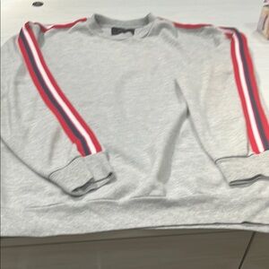 Zara Gray Crewneck Sweater with Red Stripes